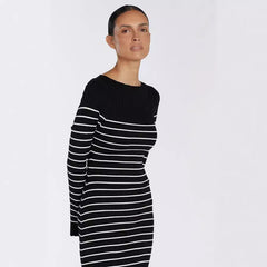 Women Color Block Round Neck Striped Dress