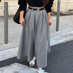 Retro Solid Color High Waist Pleated Long Skirt