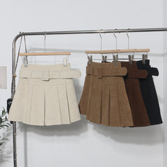 High Waist Pleated Corduroy Short Skirt