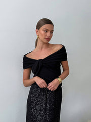 Off Shoulder Pleated Short Sleeve Top