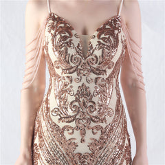 Elegant Beaded Floral Sequin Mesh Formal Dress