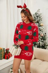 Christmas Jacquard Long Red Knitted Sweater Dress