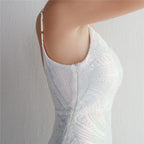 REVCHIC LUXE Elegant V-Neck Floral Sequin Sleeveless Formal Gown