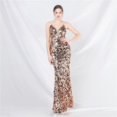 Elegant Sequin Strap Long Evening Dress