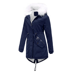 Women Mid-Length Fleece Lined Fur Collar Loose Winter Coat