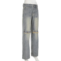 Women Washed Worn Straight Jeans