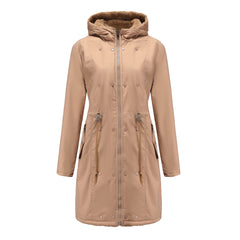 Women Detachable Fur Collar Hooded Warm Cotton Padded Coat