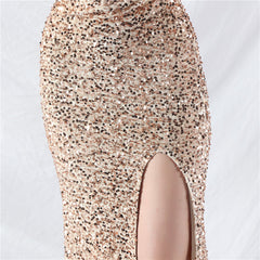 Elegant Boning Ostrich Plush Bottom Sequin Evening Dress