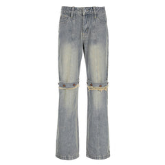 Women Washed Worn Straight Jeans