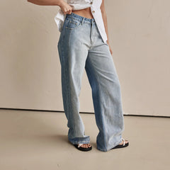 Women Wide Leg Street Washed Polo Jeans