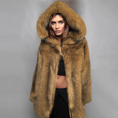 Casual Mid Length Western Faux Fur Coat