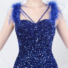 Elegant Feather Velvet Bottom Sequin Short Evening Dress