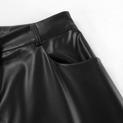 French Vintage Matte Leather High Waist Pants