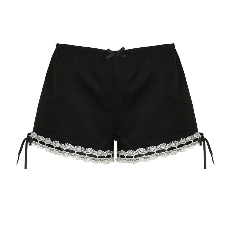 Sexy Lace Bow Stitching Basic Casual Low Waisted Shorts