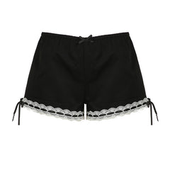 Sexy Lace Bow Stitching Basic Casual Low Waisted Shorts