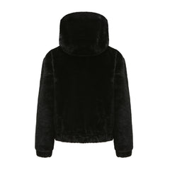 Women Plush Hooded Long Sleeve Cotton Coat