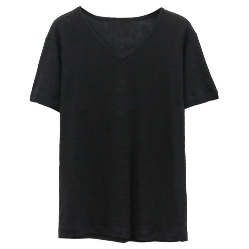 Short Sleeved Cotton Linen Loose T shirt Top