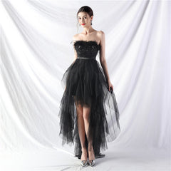 Elegant Feather Floral Sequin Mesh Evening Dress