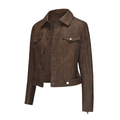 Long Sleeved Motorcycle Thin Leather Jacket