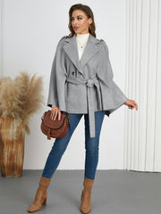 Collared Thin Strap Slim Fit Cloak Robe Woolen Coat