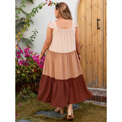 Plus Size Color Matching Strap Large Swing Loose Dress