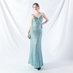 Elegant V-Neck A line Sequined Formal Dress