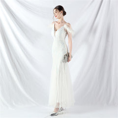 Elegant Ostrich Feather Mesh Sequin Evening Dress