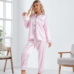 Striped White Long Sleeve Pajamas Sets