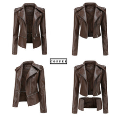 Women Detachable Hem Casual Faux Leather Jacket