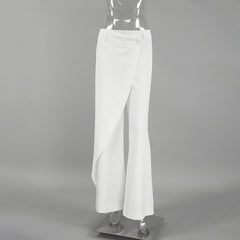 White Stitching Wide Leg High Waist Casual Pants