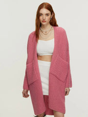 Women Knitted Twist Mid Length Cardigan