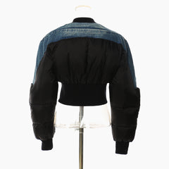 Autumn Winter Denim Stitching Cotton Padded Jacket