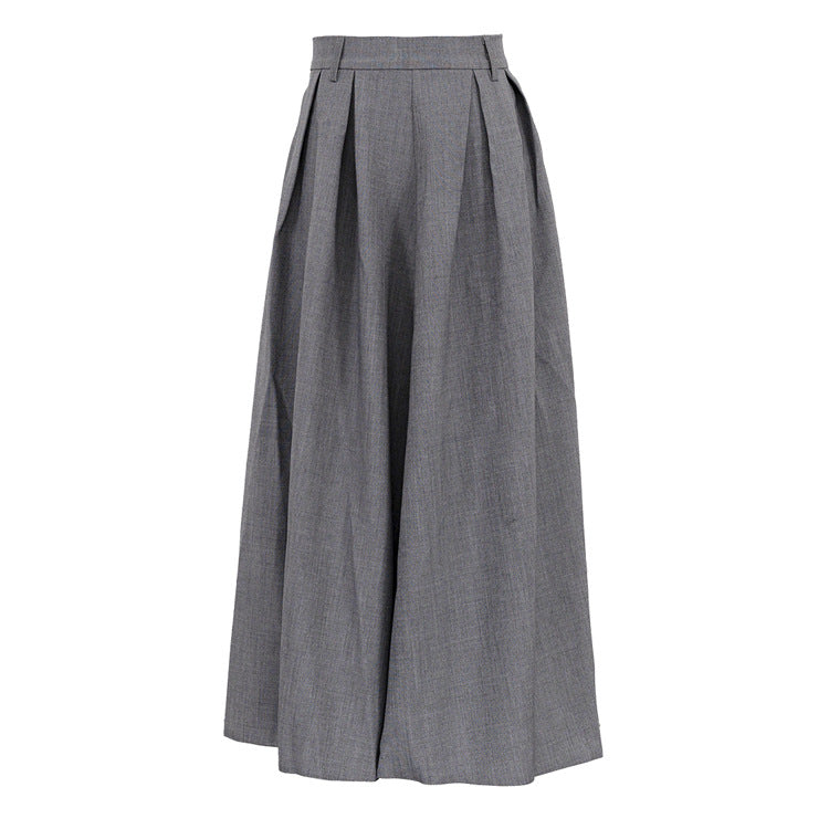 Retro Solid Color High Waist Pleated Long Skirt