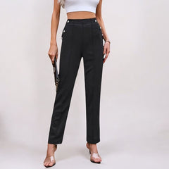 Women Stretch Slim Fit Buttoned Casual Pants