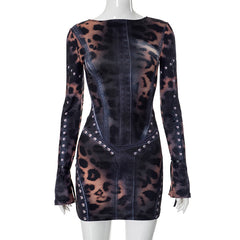 Women Printing Slim Fit Long Sleeve Short Party Dress