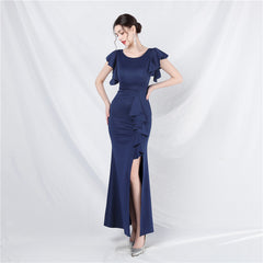 Elegant V-Neck Ruffle Short Sleeve Formal Dress