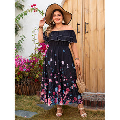 Plus Size Off Neck Printed Summer Dress