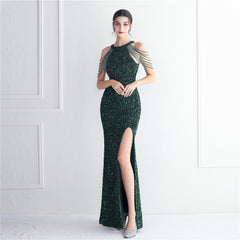 Elegant Micro Glass Beaded Sequined Evening Dress