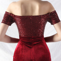 Elegant Ostrich Fur Velvet off Neck Evening Dress