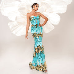 Elegant Bandeau Sequin Fishtail Evening Dress