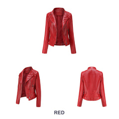 Women Slim-Fit Faux Leather Collared Leather Jacket