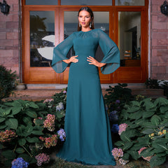 Long Sleeves Elegant Green Formal Dress