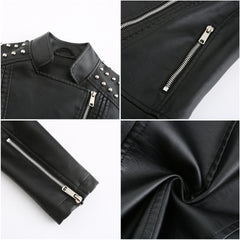 Women Rivet Thin Leather Jacket