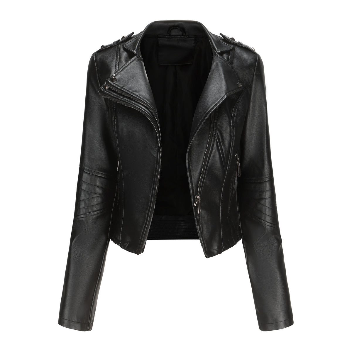 Long Sleeved Rivet Leather Jacket