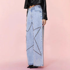 Women Loose Retro Beaded Jeans