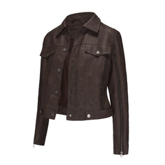 Long Sleeved Motorcycle Thin Leather Jacket