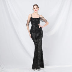 Elegant Beaded Colorful Sequin Long Evening Dress