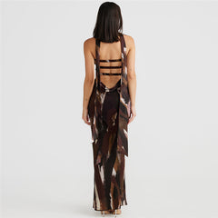 Elegant Tube Top Sexy Bare Back Printed Formal Dress