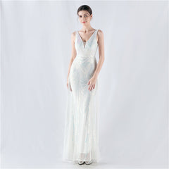 Women Floral Sequin with Cloak Craft Beaded Evening Dress