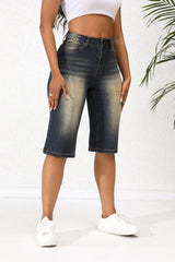 Washed Out Vintage Denim Cropped Straight Loose Shorts